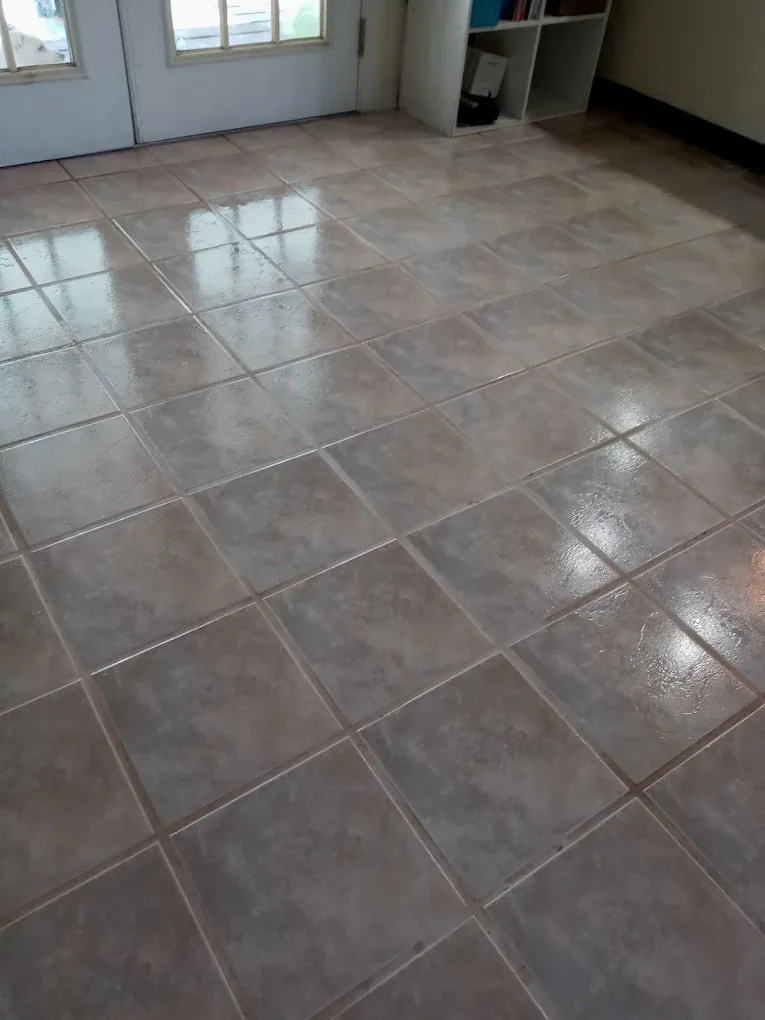 beige ceramic tile floor wet sheen french doors white cubby