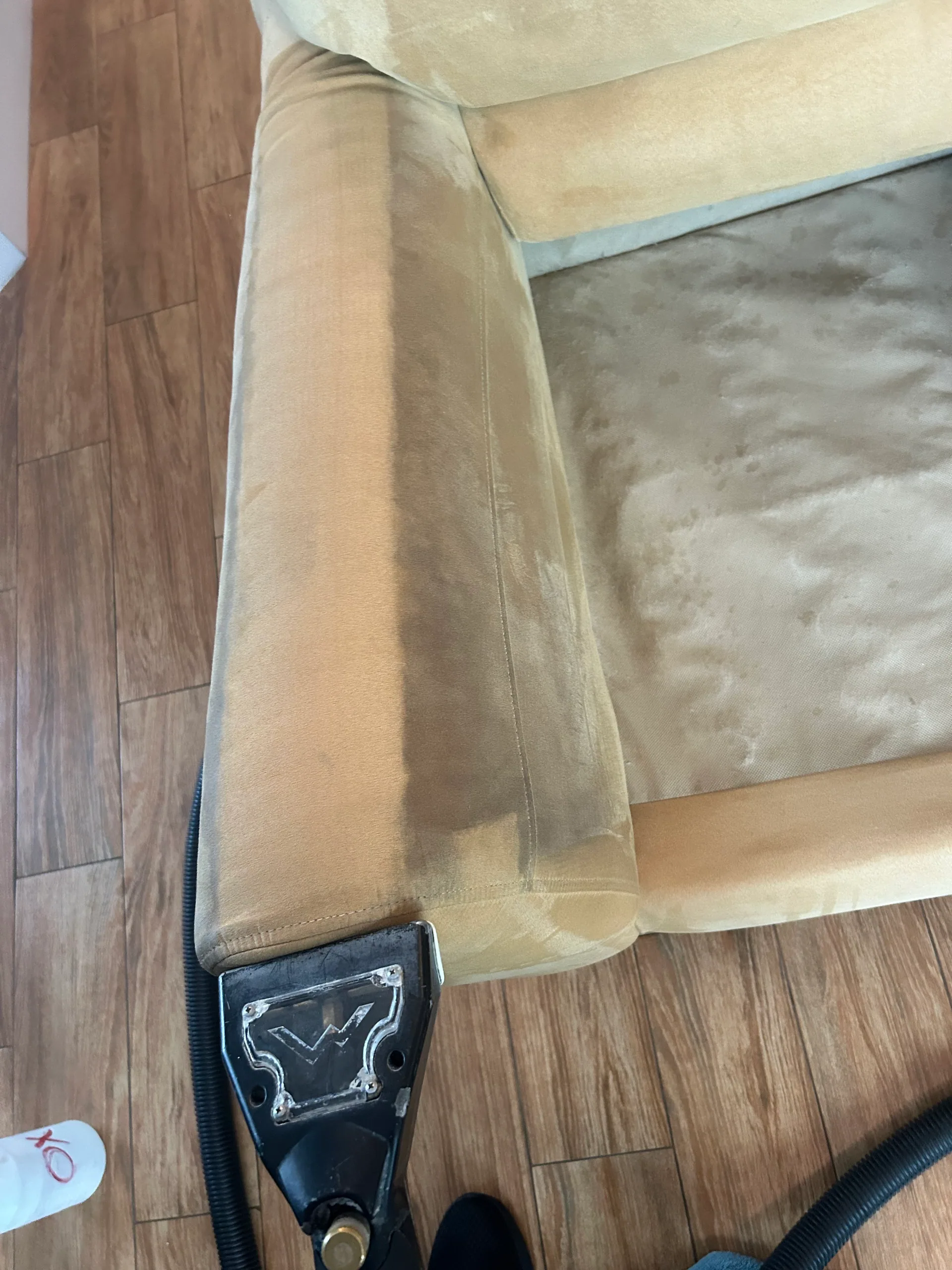 gold microfiber armchair arm half cleaned upholstery tool wo