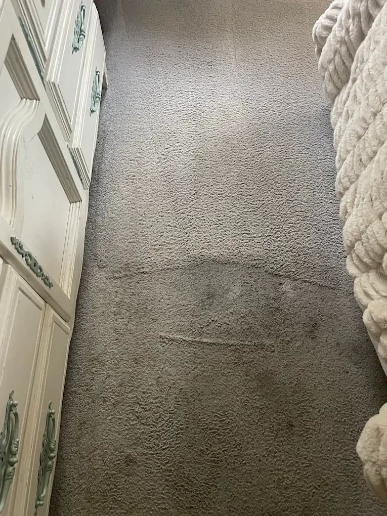 gray bedroom carpet half cleaned arc white dresser teal pull