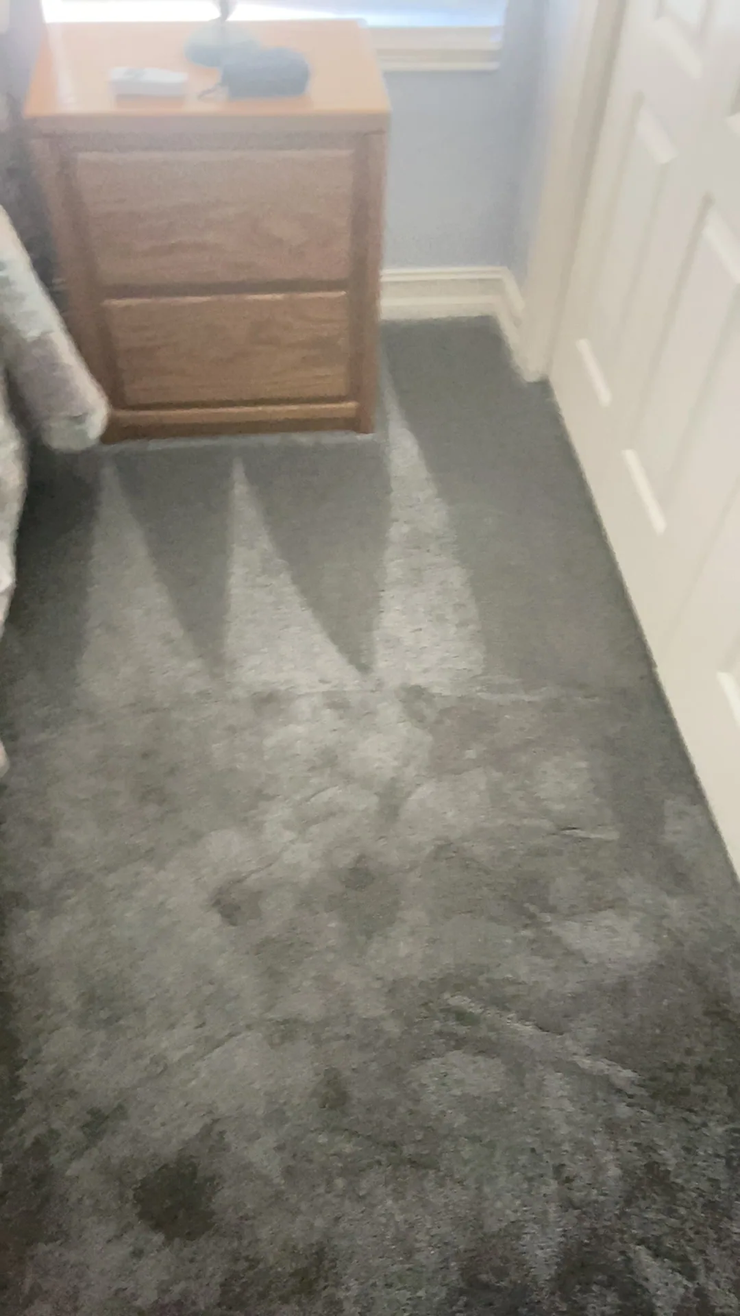 gray bedroom carpet wand marks oak nightstand closet door of