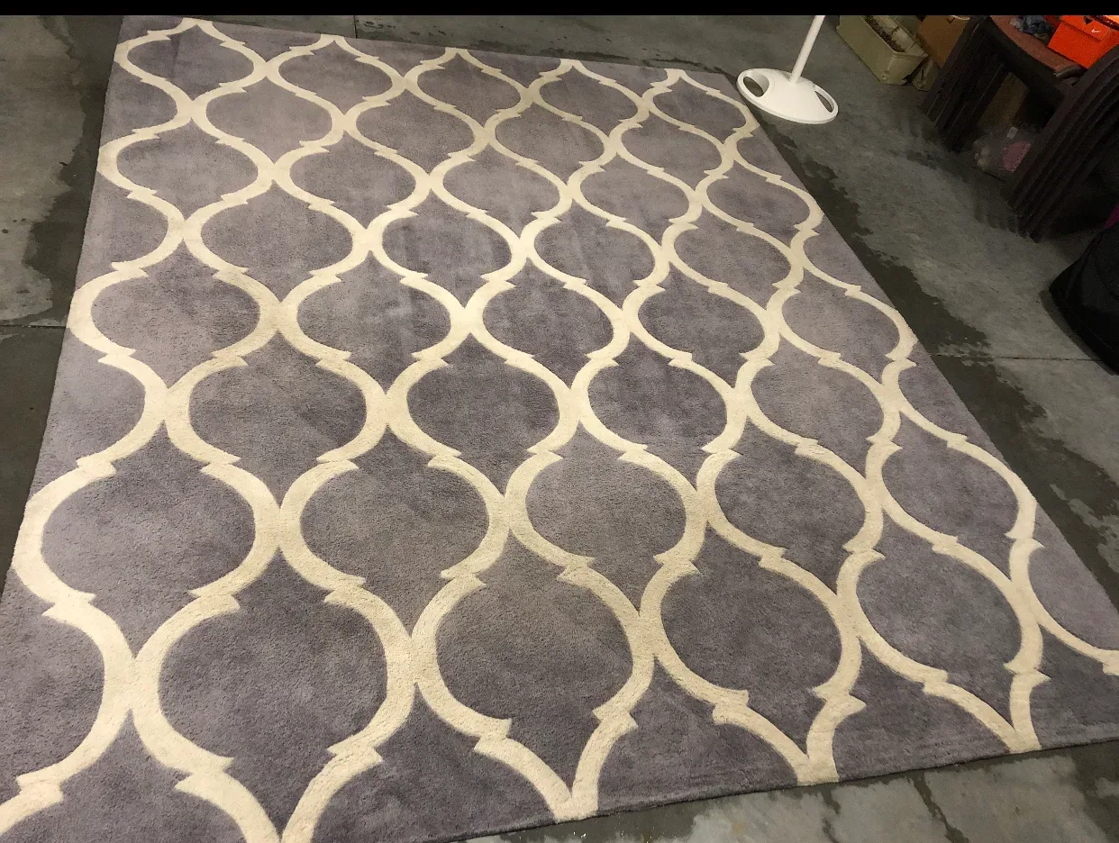 gray cream moroccan trellis area rug garage concrete floor o