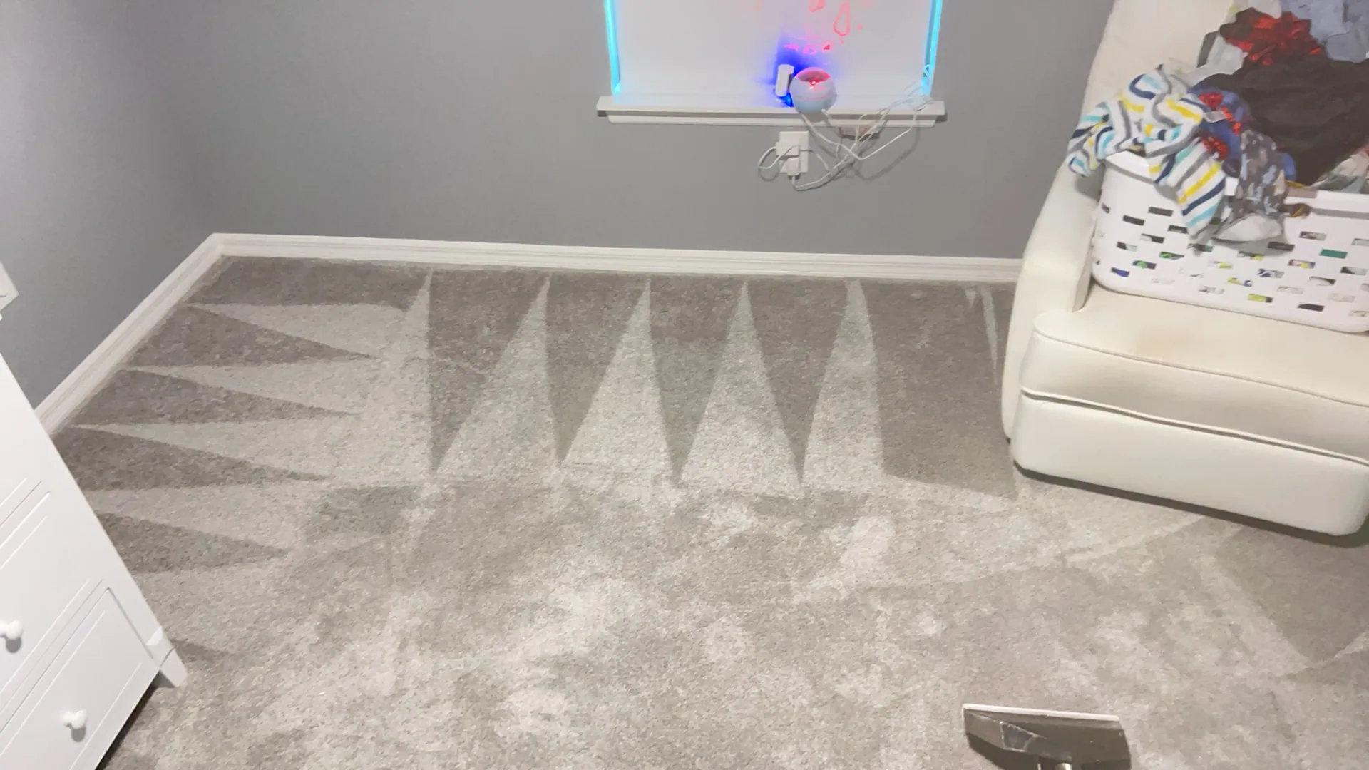gray nursery carpet triangle wand strokes white glider laund