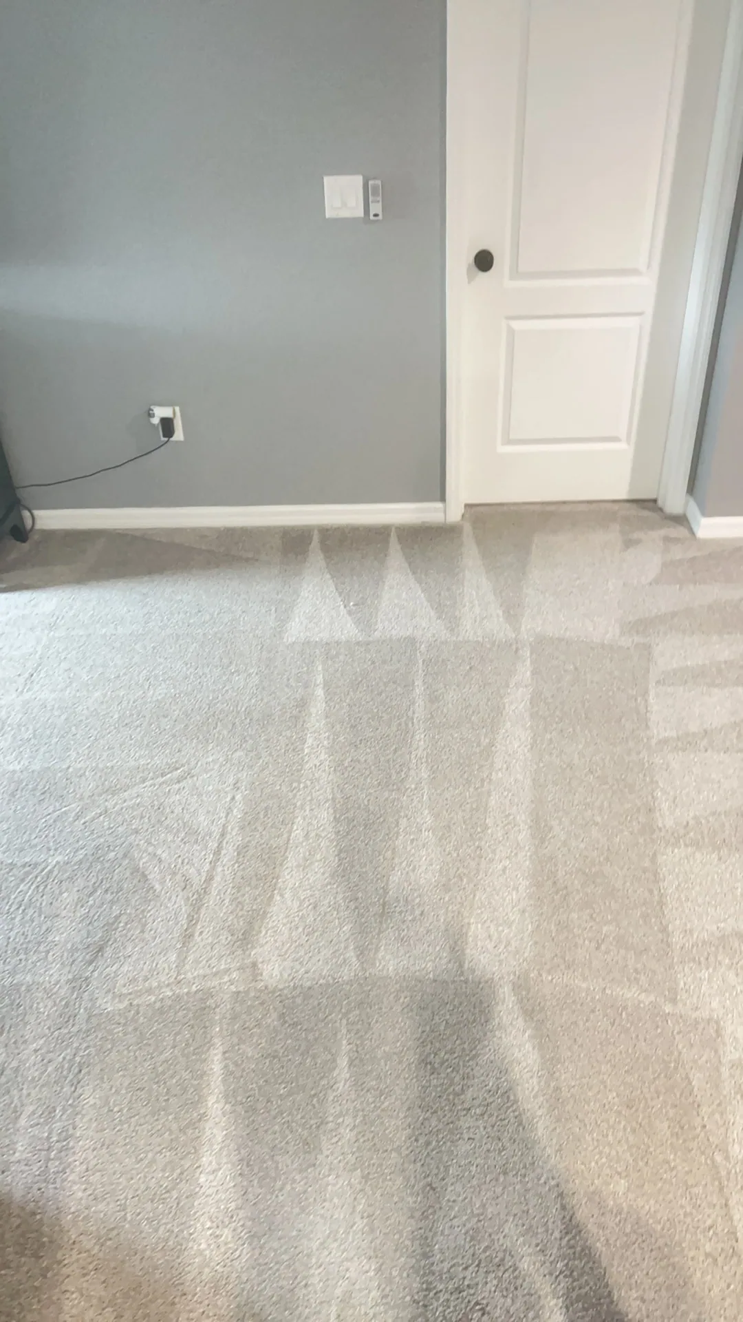 light gray carpet fan wand strokes gray wall white panel doo