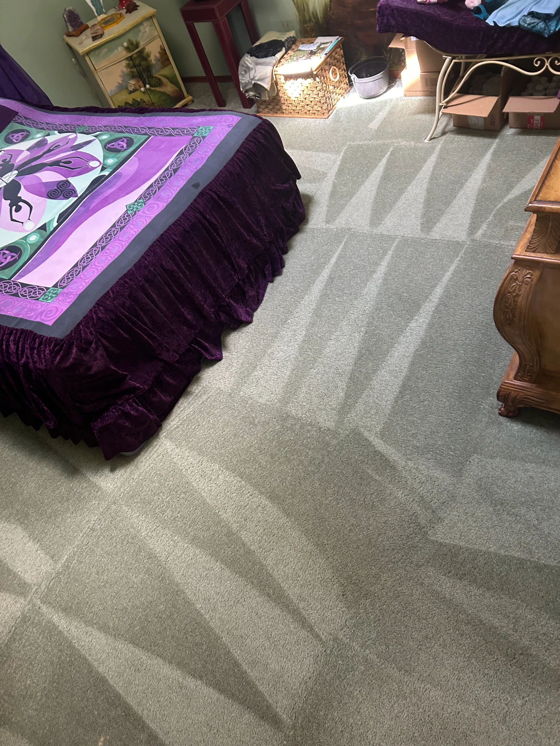 sage green bedroom carpet wand marks purple bedspread